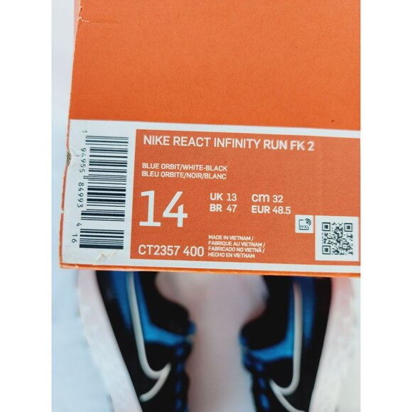 14 MEN\'S NIKE REACT INFINITY RUN FLYKNIT 2 CT2357-400 BLUE BLACK RUNNING
